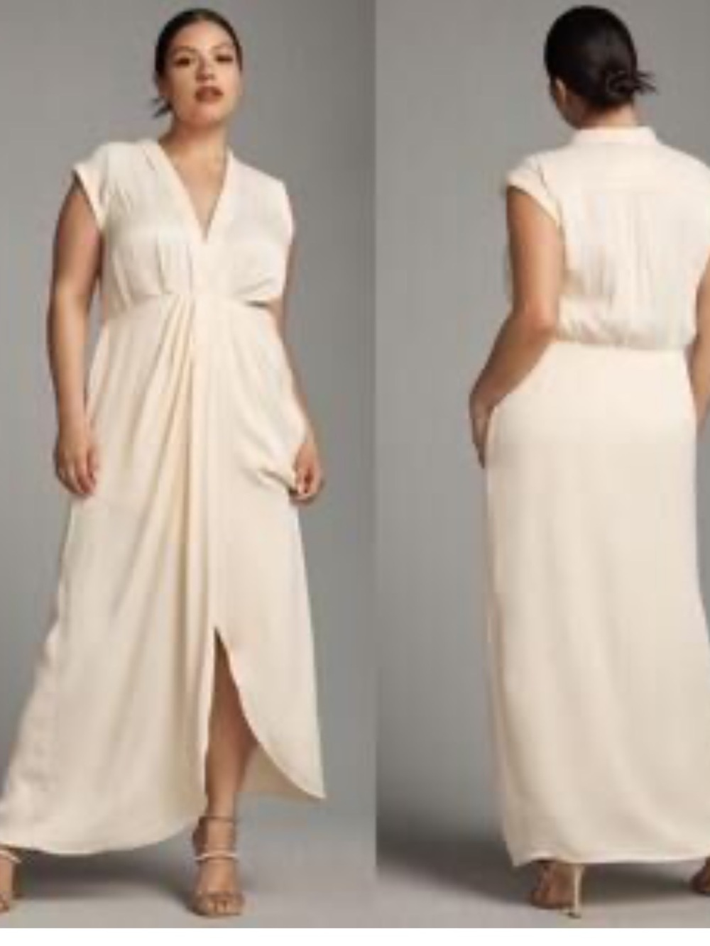 Anthropologie Dress Sleeveless V-Neck Twist-Front Satin Dress Ivory NEW size 14